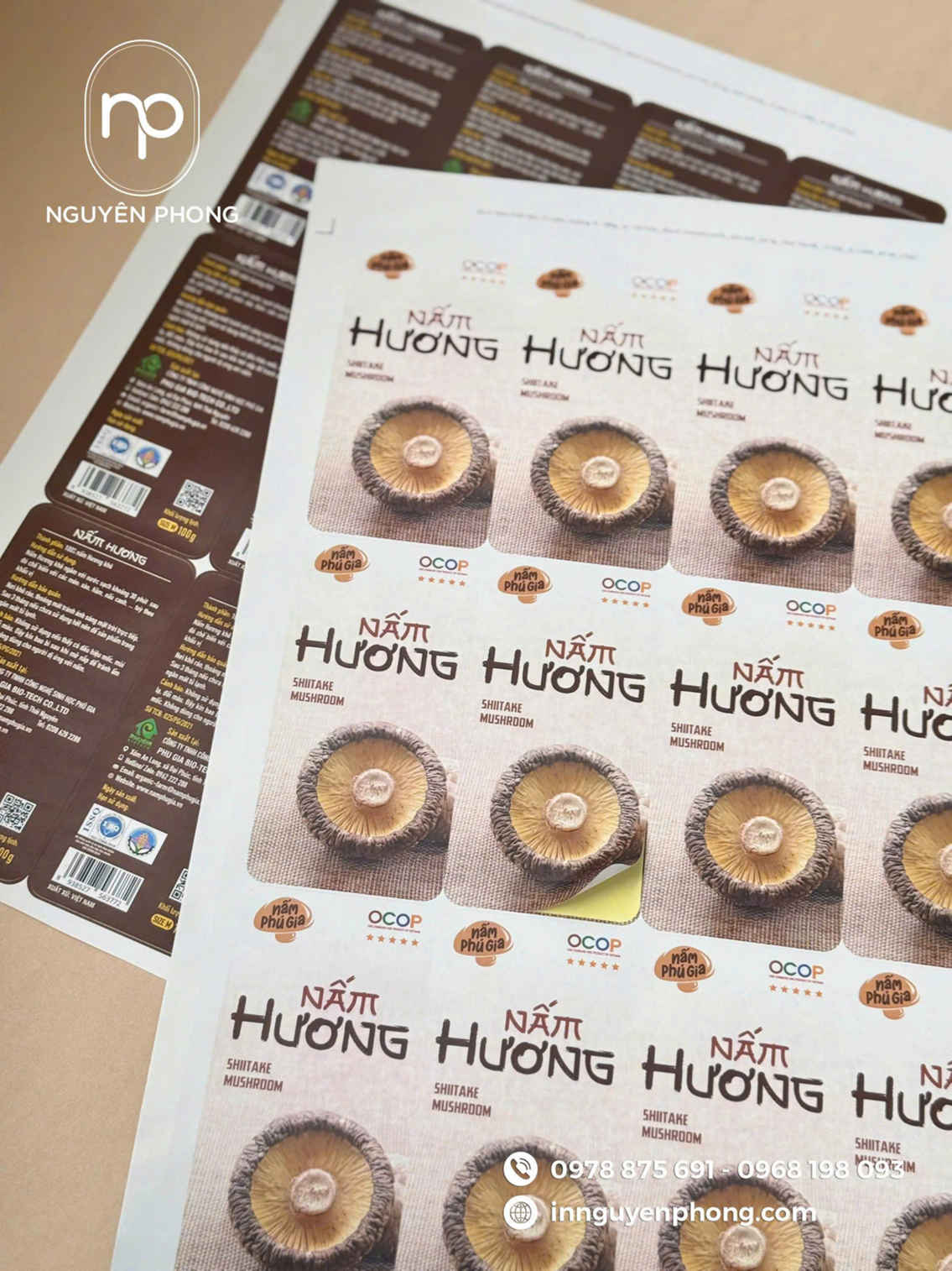 Mẫu thiết kế tem dán nấm hương